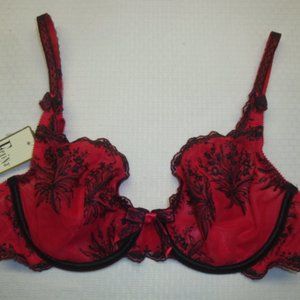 Felina Bridgette Unlined Sheer Bra Red Blk 32C 32D